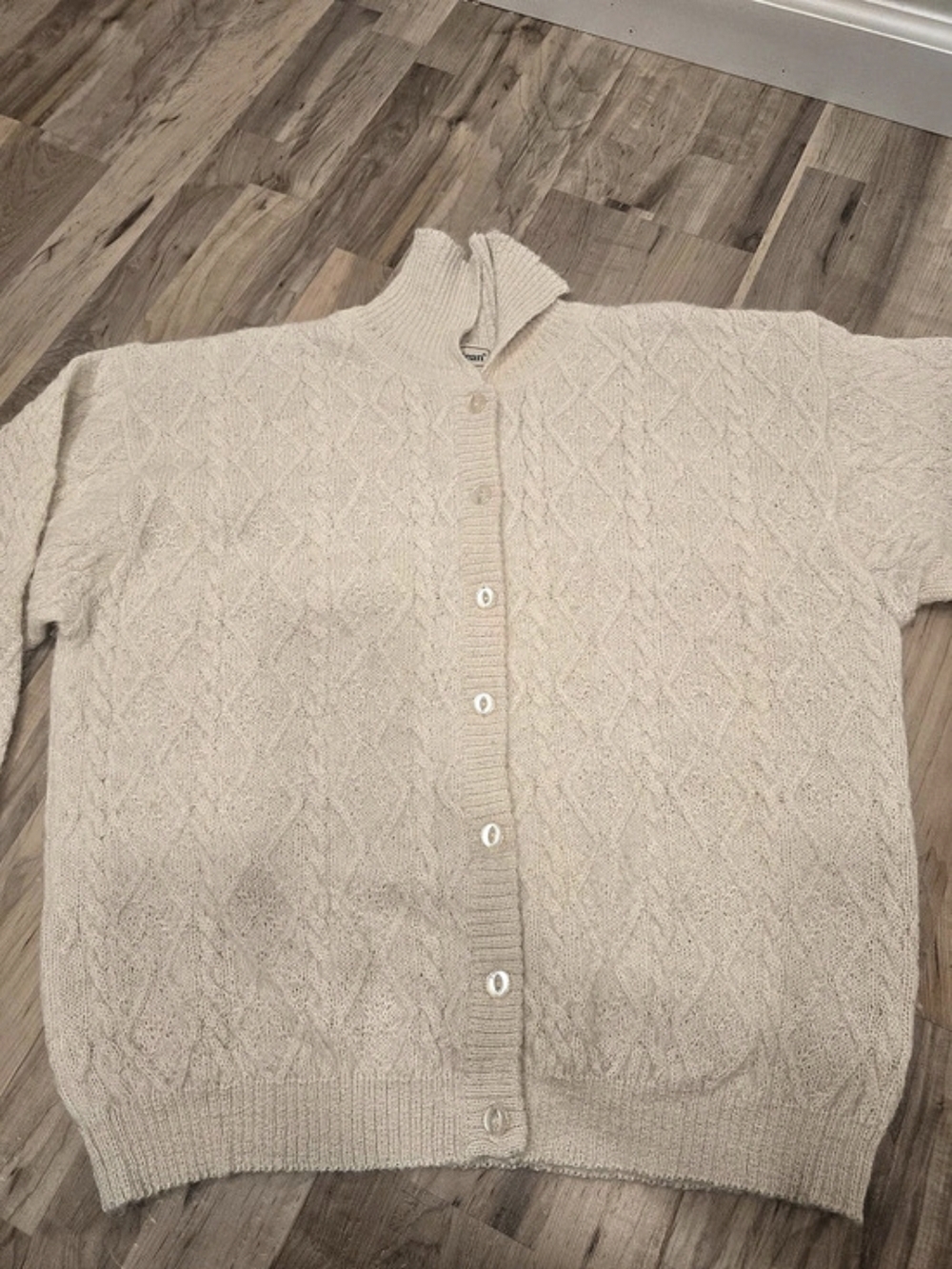 Vintage LL Bean Alpaca Wool Cardigan Sweater Cream Large